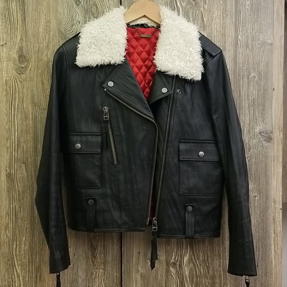 Capulet Black Leather Jacket Removable Collar